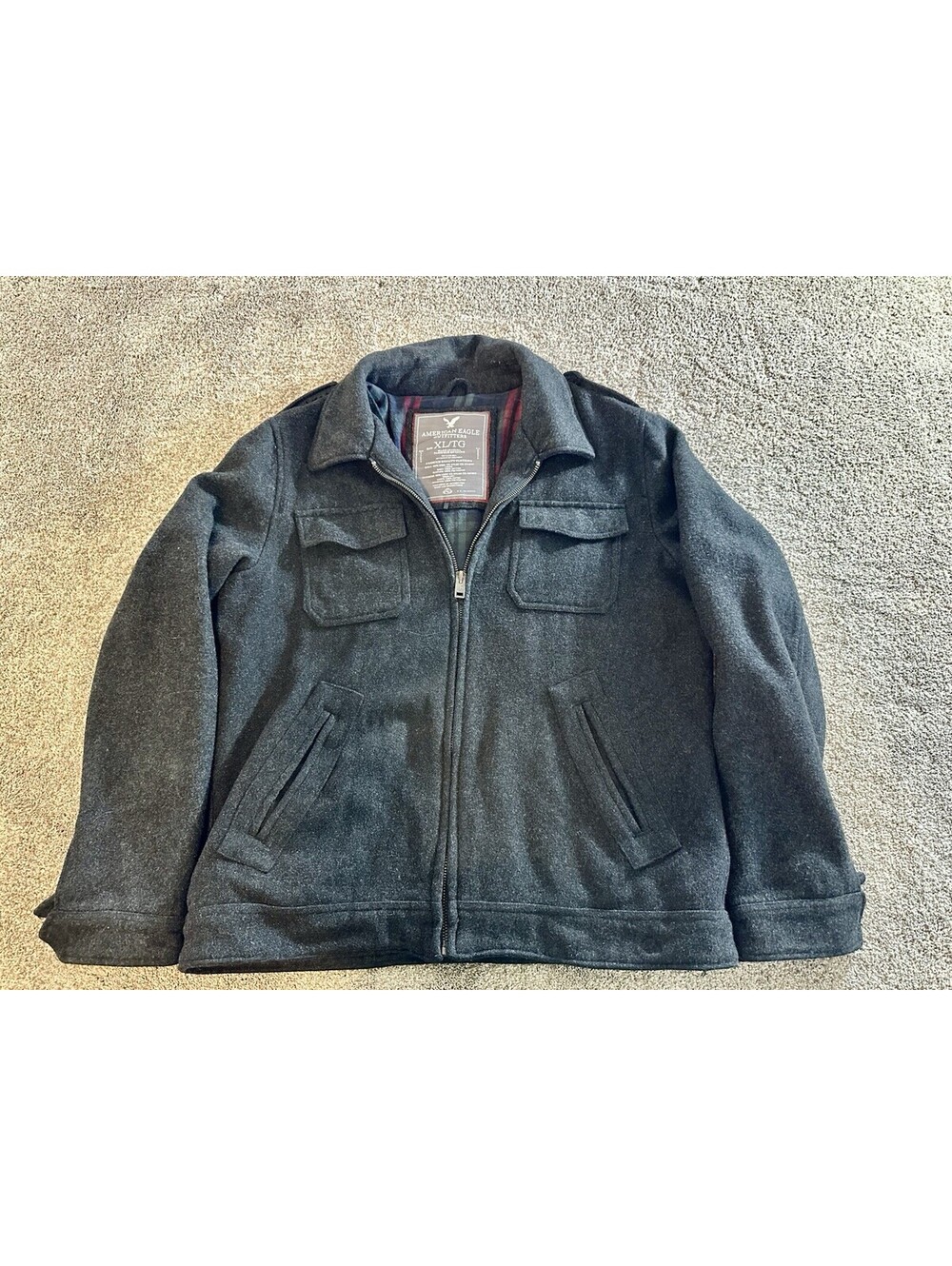 American Eagle Outfitters Men Wool Jacket Utility Gray XL Military Flannel Lined